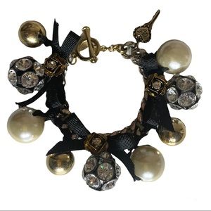 Betsy Johnson Rhinestone Disco Ball Pearl Toggle Chunky Bracelet